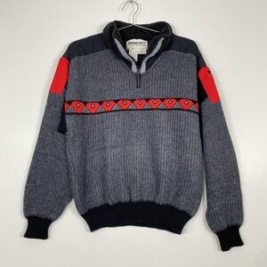 Vintage Obermeyer Sweater Mens Large Gray Whistler 1/4 Zip Ski Pullover Knit